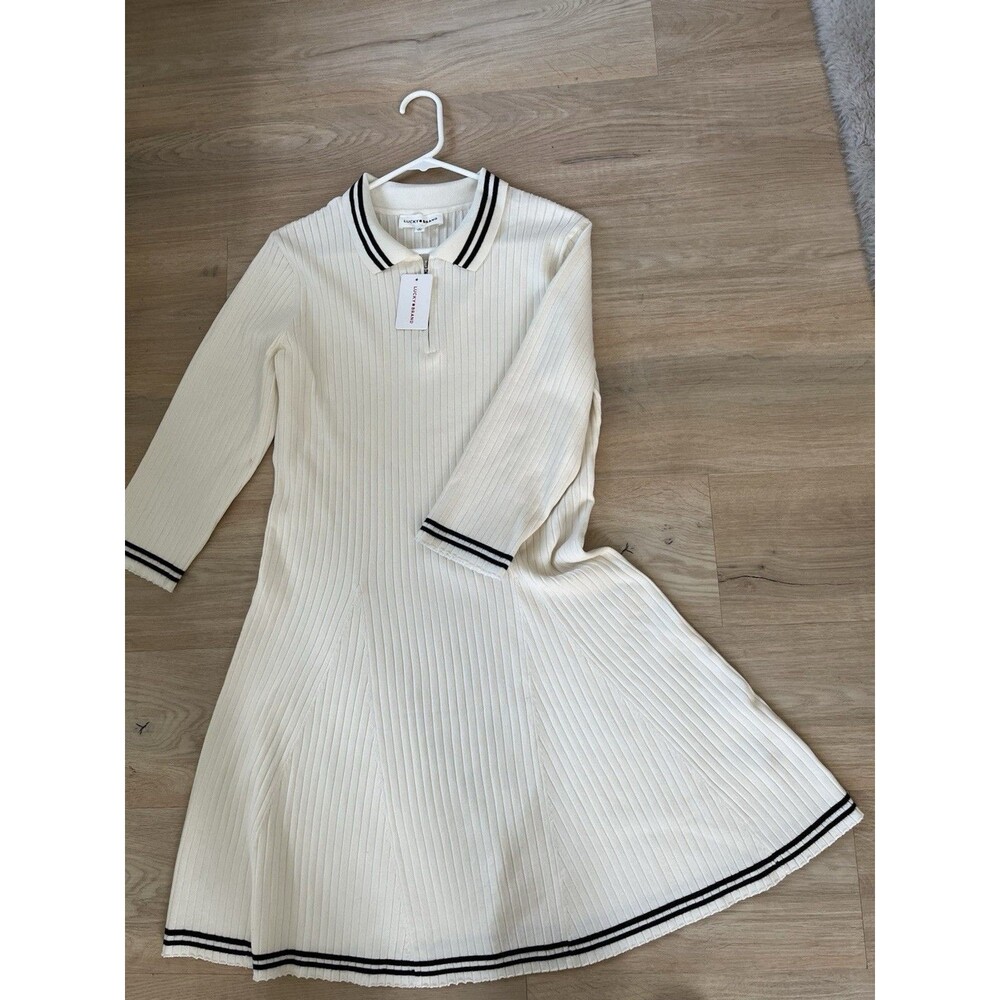 Lucky Brand Womens Shirt Dress XL Ivory Knit Knee Length Sporty Athleisure NWT